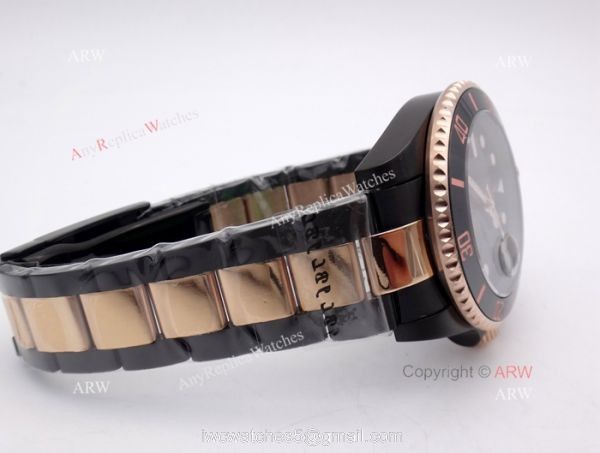 High Quality Solid Black Rolex Submariner Watch 2-Tone Rose Gold Black Ceramic Eezel 7