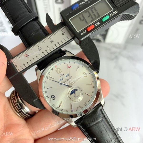 Copy Jaeger-LeCoultre Master Calendar Watch Silver Face Black Leather strap 7