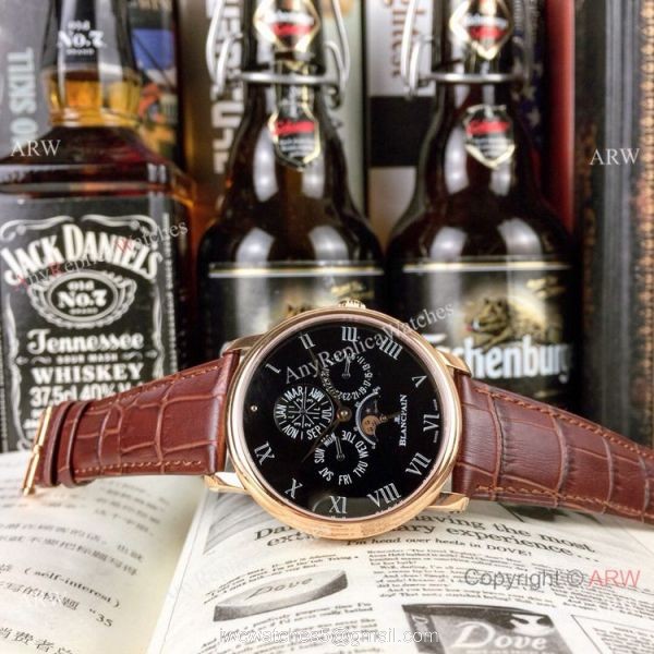 Fake Blancpain Moonphase Perpetual Calendar Rose Gold Watch 40mm 7