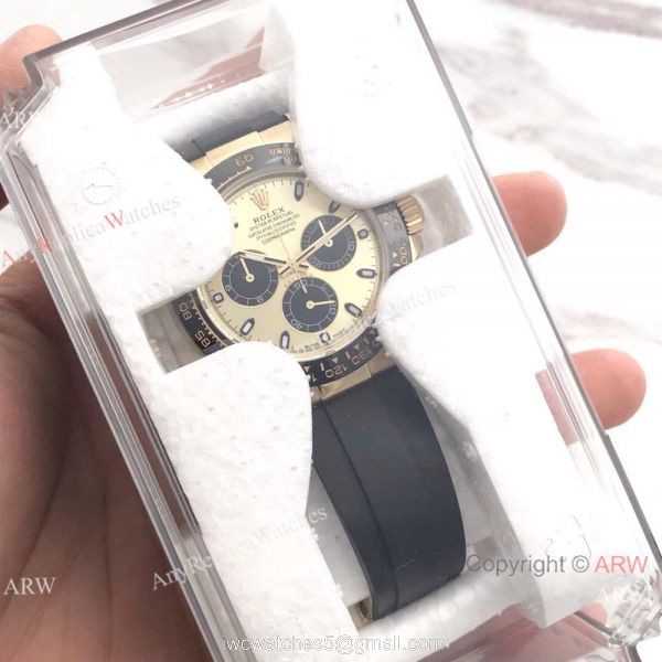 Copy Daytona Gold Case Black Rubber watch / AR Factory rolex watch 7