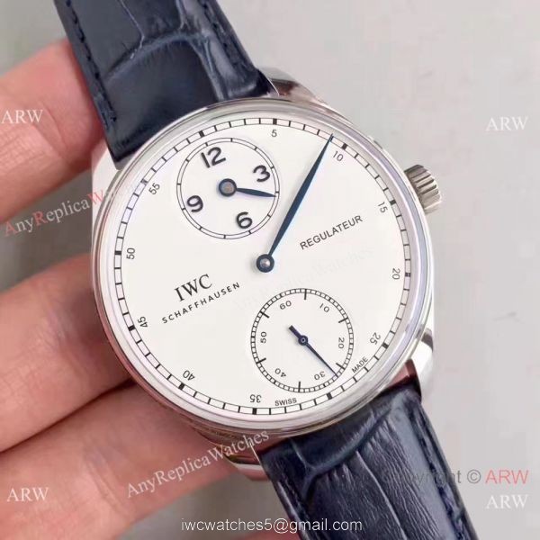 Swiss Grade 1A IWC Regulateur Watch White Dial Blue Leather Strap 7