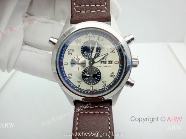 Copy Iwc Pilot Spitfire Chronograph White Dial Brown Leather Strap 7