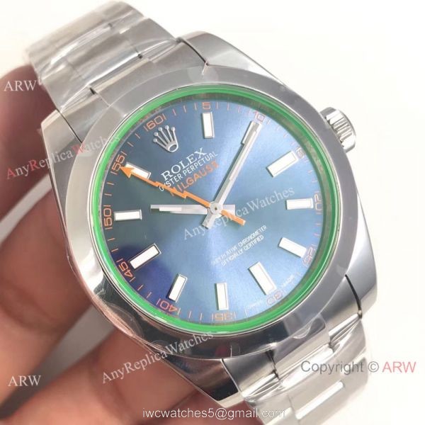 AR Replica Rolex Oyster Perpetual Milgauss SS Blue Dial watch SWISS 3131 7