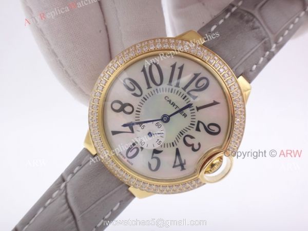 Cartier Ballon Bleu Gold Case Diamond Bezel Womens Fake Cartier Watch 7