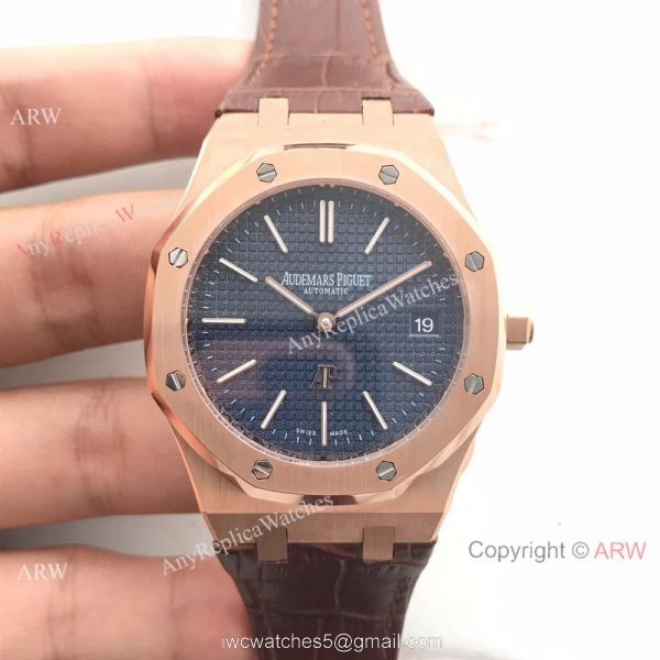 New Style Replica Audemars Piguet Extra Thin Watch Brown Leather Strap White Dial 7
