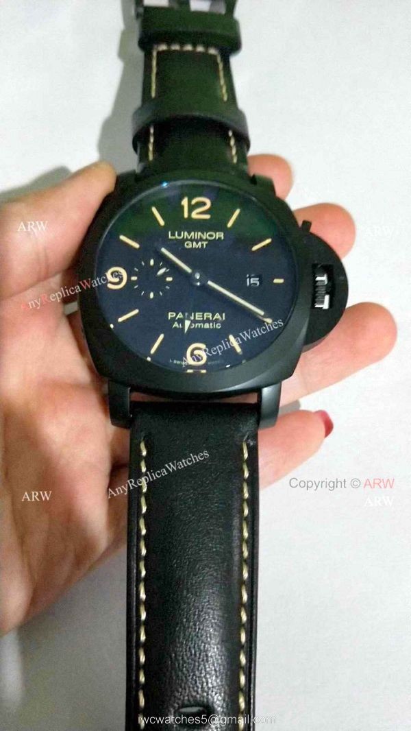Clone Panerai Luminor GMT PAM00320 Black Steel Watch Orange Markers 7