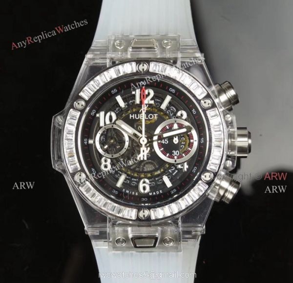 Swiss 7750 Replica Hublot Big Bang Unico Sapphire Black Rubber Band Diamond Bezel Big Band Watch 7