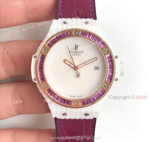 Swiss 9015 Hublot Big Bang Tutti Frutti Caviar White Rubber Strap Watches 45mm 7