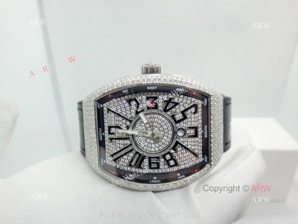 2019 Replica Franck Muller Vanguard Iced Out Full Diamond Watch Silver Case 7