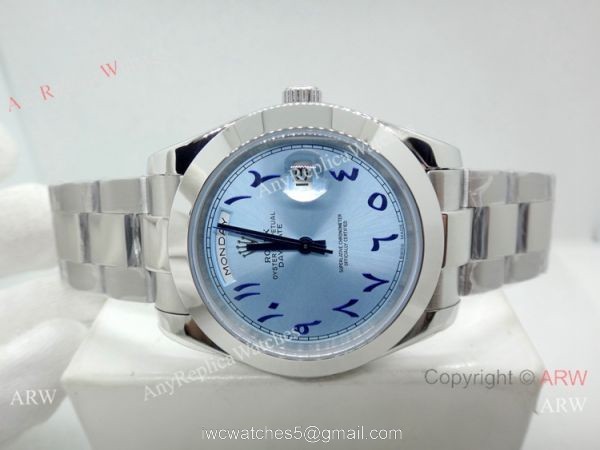 Rolex Day Date Ice Blue Replica Watch 40mm Stainless Steel Arabic Scripts Dial 7