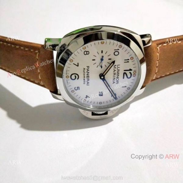 Luminor Marina Panerai White Dial Brown Leather Strap Watch Pam1499 7