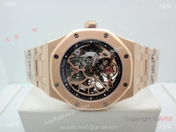 Swiss Grade Copy Audemars Piguet Royal Oak Extra-thin Openworked Rose Gold Watch 7