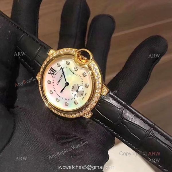 Fake Cartier Ballon Bleu 36mm Watch Gold Case White MOP Face 7
