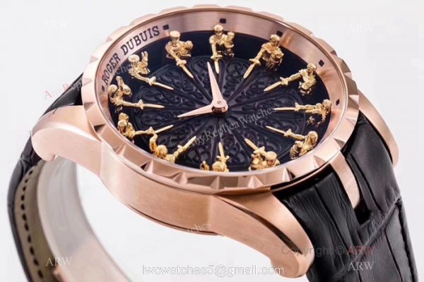 New Replica Roger Dubuis Excalibur Knights Of The Round Table II watch Rose Gold Black Dial 7