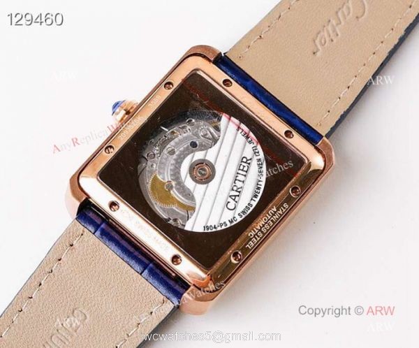 Swiss ETA2824 Cartier Tank Moon phase copy Watches Rose Gold Diamond Bezel 7
