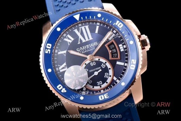 Swiss Replica Cartier Calibre De Cartier Diver Watch Rose Gold Blue 7
