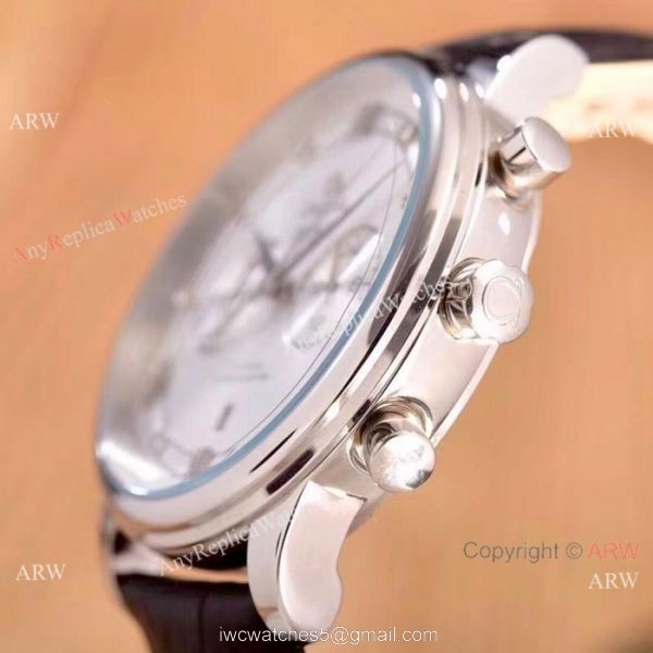 Fake Omega De Ville Chronograph Watches SS Brown Leather Strap 7