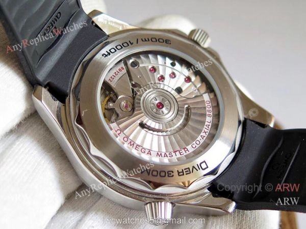 (OM)Swiss Omega Seamaster Diver 300m Omega 8800 Movement watch Black Dial Black Rubber Strap 7