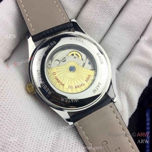 New Omega seamaster 41mm watches Gold Bezel Brown Leather Band 7