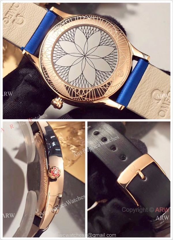Omega De Ville Tresor Ladies Watches Blue MOP Dial Rose Gold 7