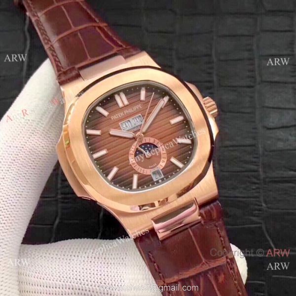 Fake Patek Philippe Nautilus Annual Calendar Rose Gold Watches 7