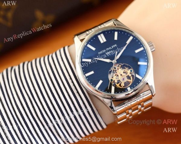 Patek Philippe Calatrava Copy Watches Two Tone Rose Gold Black Face 7