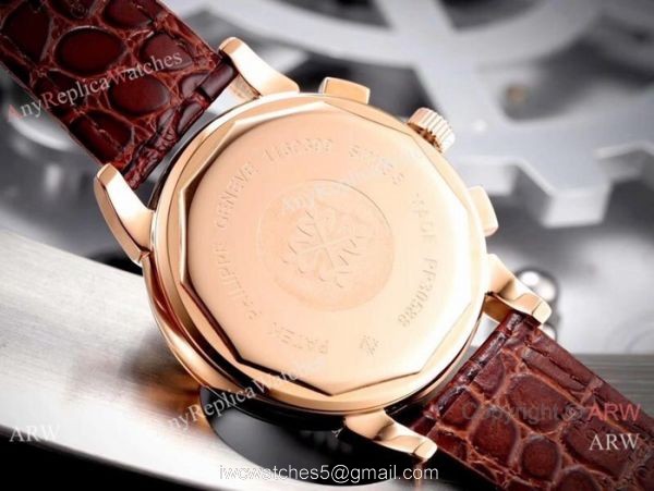 Copy Patek Philippe Geneve Chronograph Watch White Dial Brown Leather Band 7