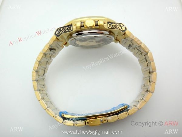 2019 Copy Patek Philippe Engraving Nautilus Watches Yellow Gold Black Dial 7