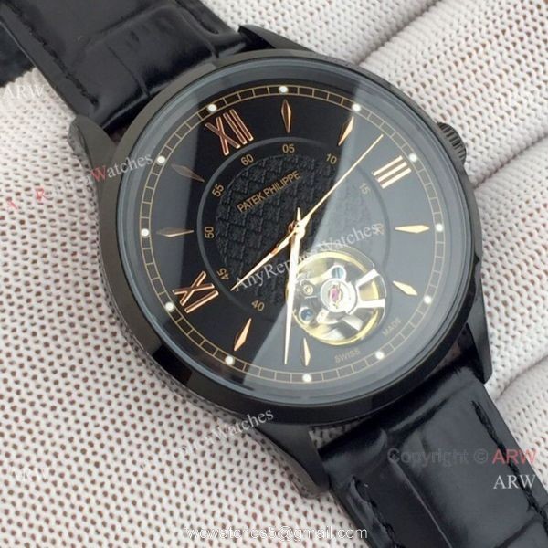 Copy Patek Philippe Tourbillon Men Watch Black Case Red Hand 7
