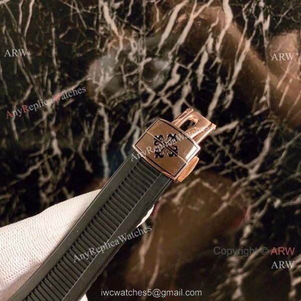 New Replica Patek Philippe Nautilus White Face Rose Gold Tattoo Rubber Strap Watch 7