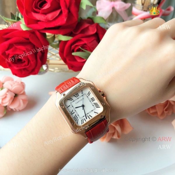 New Style Santos Cartier Watch Lady Pink Leather Strap 7