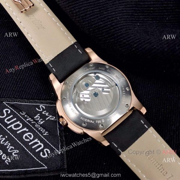 New Copy Calibre de Cartier Tourbillon watch Black Leather Band 7