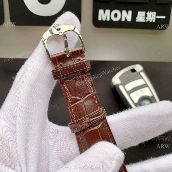 Rolex Geneve Cellini Replica Watch Tourbilln Face Brown Leather Strap 7