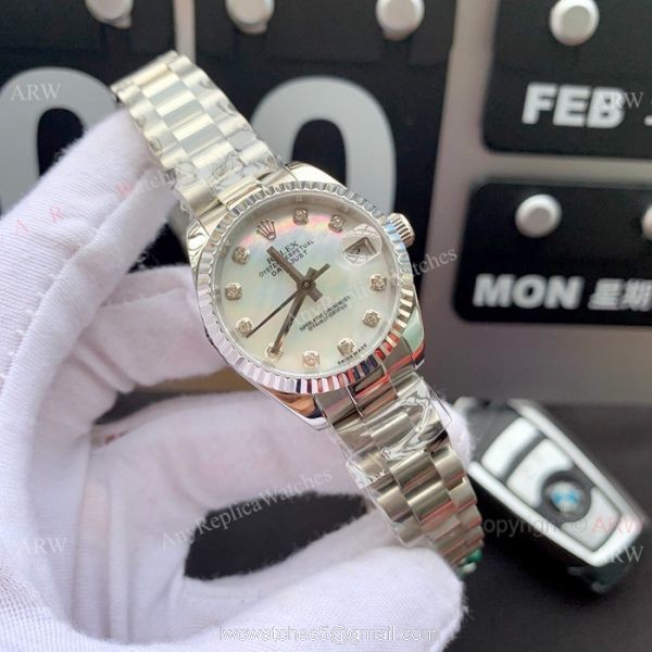 Swiss Replica Presidential Rolex Datejust 28mm Watch White MOP Dial Gold President 7