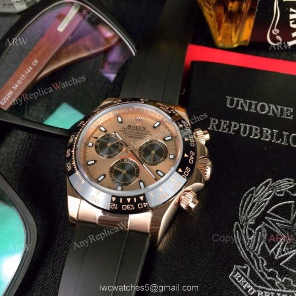 New Rolex Daytona Rubber Strap Replica Watch Rose Gold Case 40mm 7