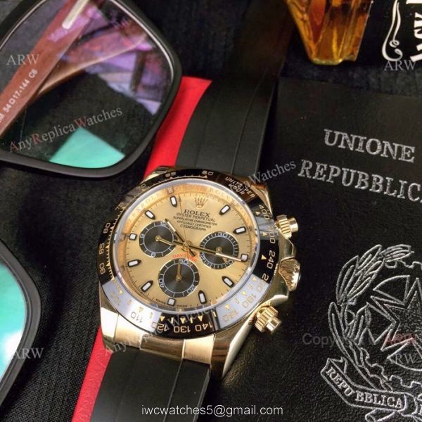 Yellow Gold Rolex Daytona Rubber Strap Replica Watch Mens 40mm 7