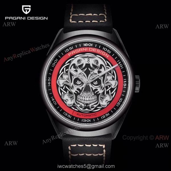 New Replica Pagani Design Black PVD Skeleton Skull Men Watch 7