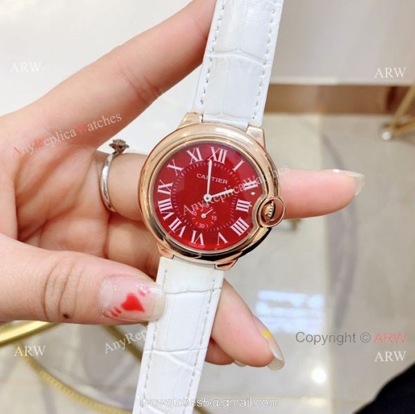 Red Dial Rose Gold Ballon Bleu Cartier Watch Lady 36mm 7