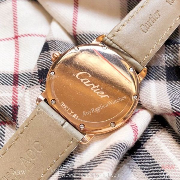 Copy Cartier Rose Gold Black Dial Watch 33mm Ladies 7
