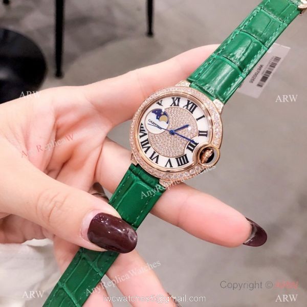 Fake Cartier Ballon Bleu Rose Gold Diamond Watches 36mm Lady 7