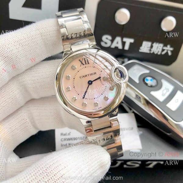 Ballon Bleu Cartier Quartz watch Copy Stainless Steel White Mop Face 33mm 7