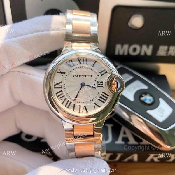 Cartier Ballon Bleu 33mm 2-Tone Rose Gold Silver Dial Womens Fake Cartier Watch 7