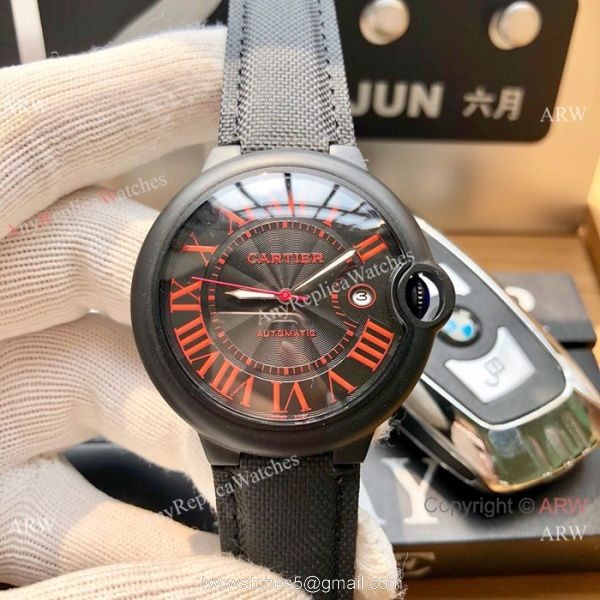 Replica Ballon Bleu De Cartier Asia 8215 Watch PVD Case Leather Band 7