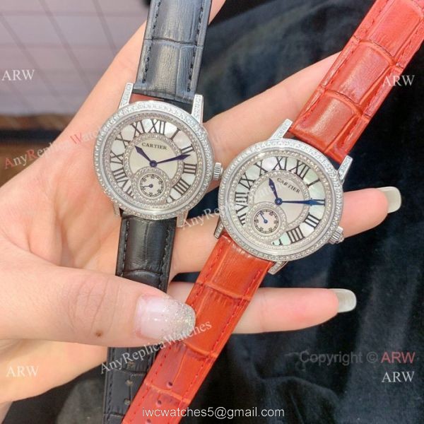 Fashion Cartier Watch Lady Diamond Bezel Black Leather Strap 7