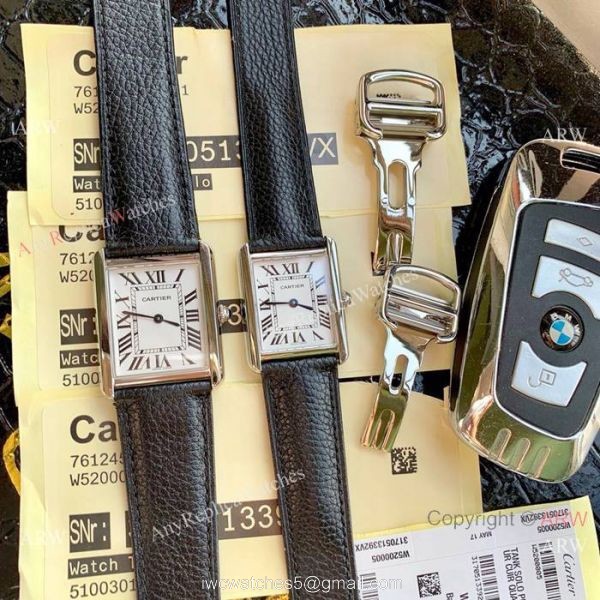 Cartier Solo Tank Quartz Watch SS Orange Leather Band 7
