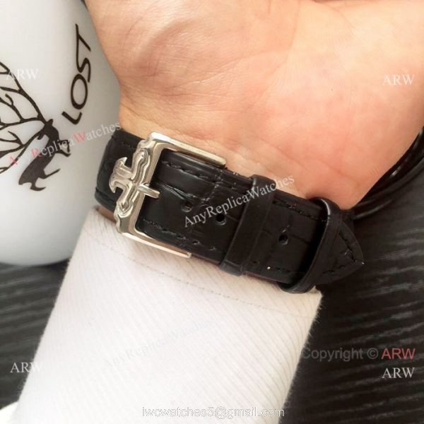 Copy Jaeger-LeCoultre Tourbillon SS Black Leather Strap Watch 7