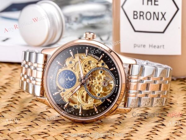 Copy Jaeger Lecoultre Skeleton Moon Phase Two Tone Rose Gold Watch 7