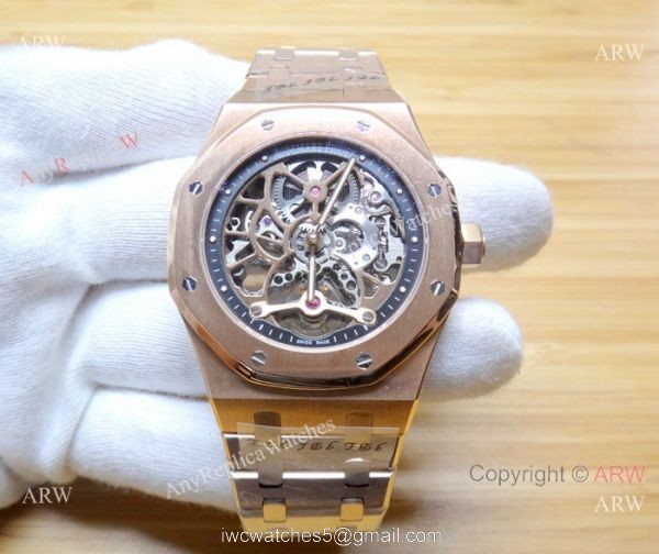 JF Fake Audemars Piguet Royal Oak Rose Gold Skeleton Watch 7