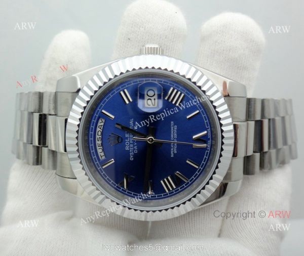 Best Rolex Day Date President Replica Watch 40mm Stainless Steel Blue Dial 7