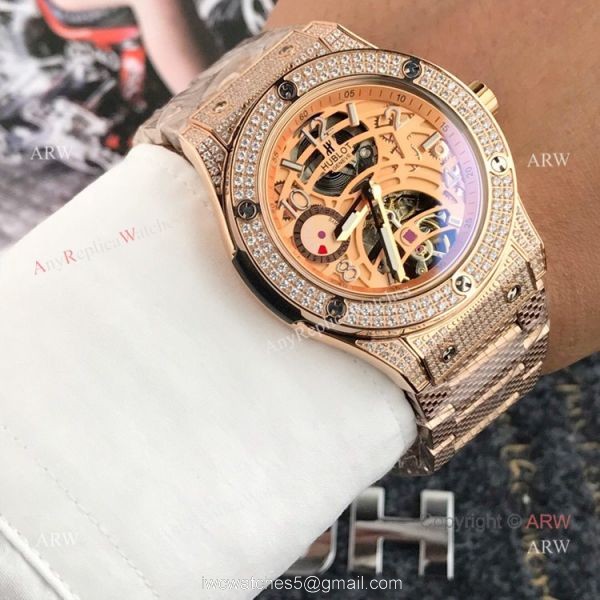 New replica Hublot Classic Fusion Rose Gold Diamond Watch Black Face 7